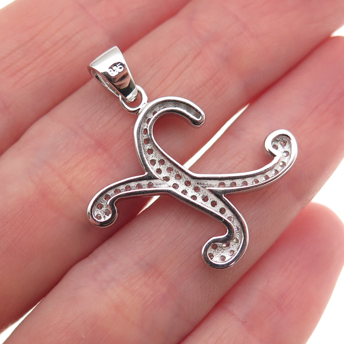 925 Sterling Silver Round-Cut C Z Letter X Initial Charm Pendant