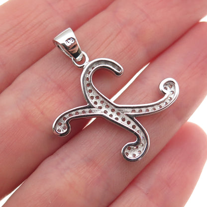925 Sterling Silver Round-Cut C Z Letter X Initial Charm Pendant