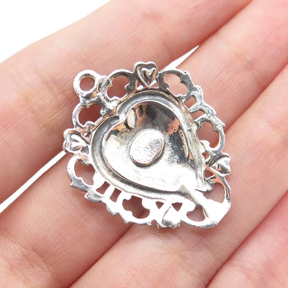 JEWELART 925 Sterling Silver Vintage Ornate Floral Heart Charm Pendant