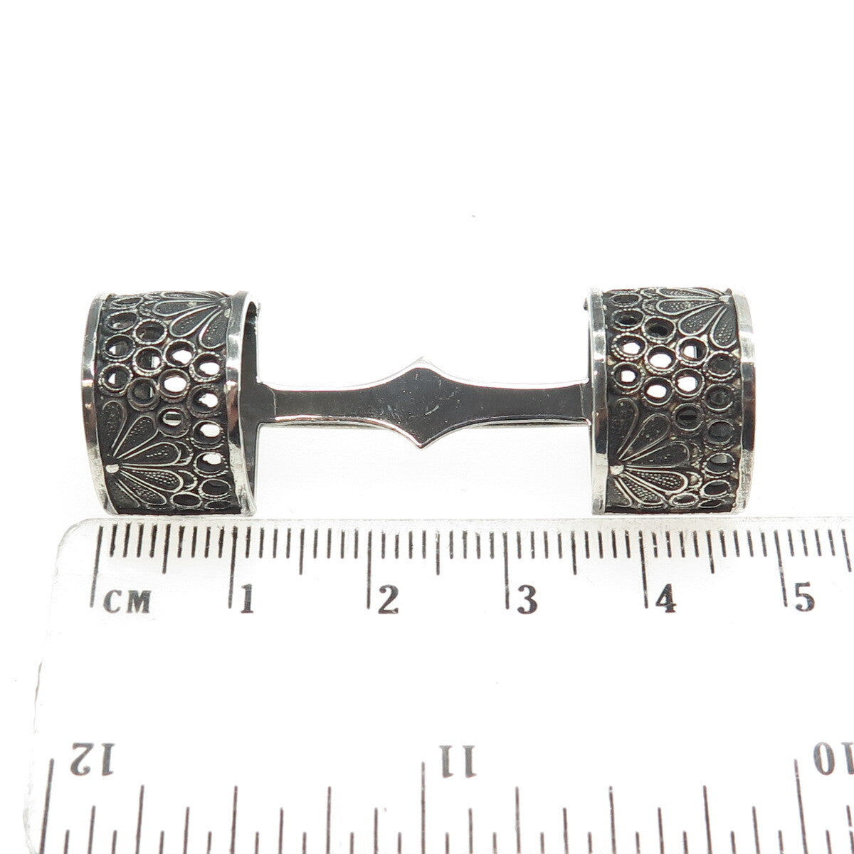 950 Silver Antique Art Deco Floral Filigree Bar Pin Brooch