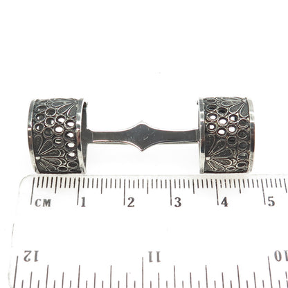 950 Silver Antique Art Deco Floral Filigree Bar Pin Brooch