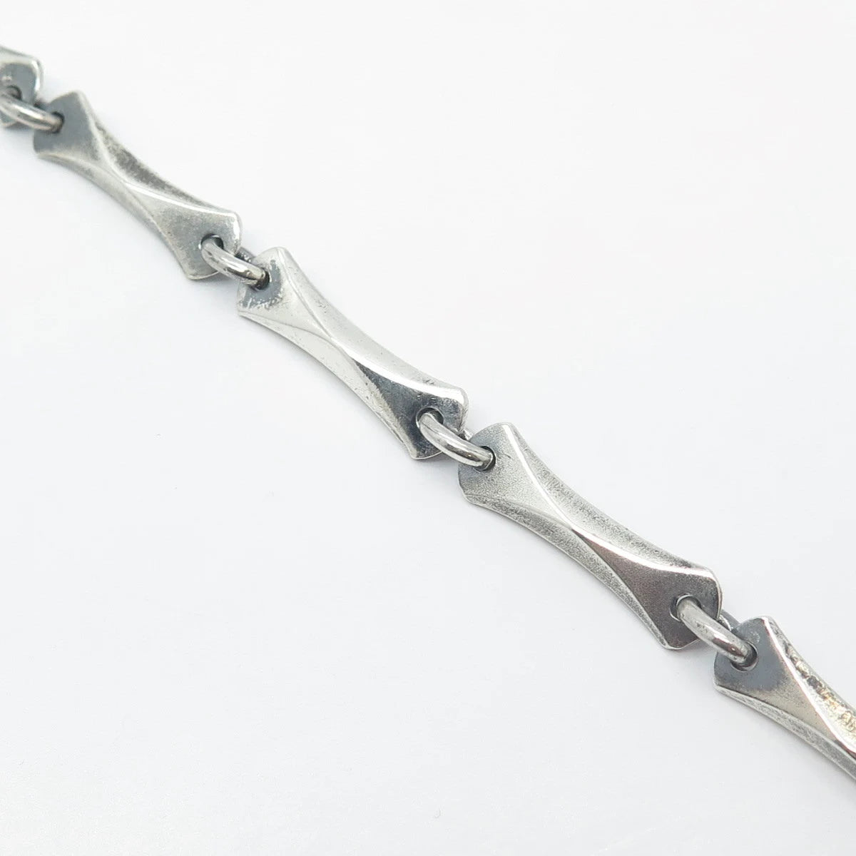 925 Sterling Silver Vintage Toggle Clasp Bamboo Link Bracelet 7.25"