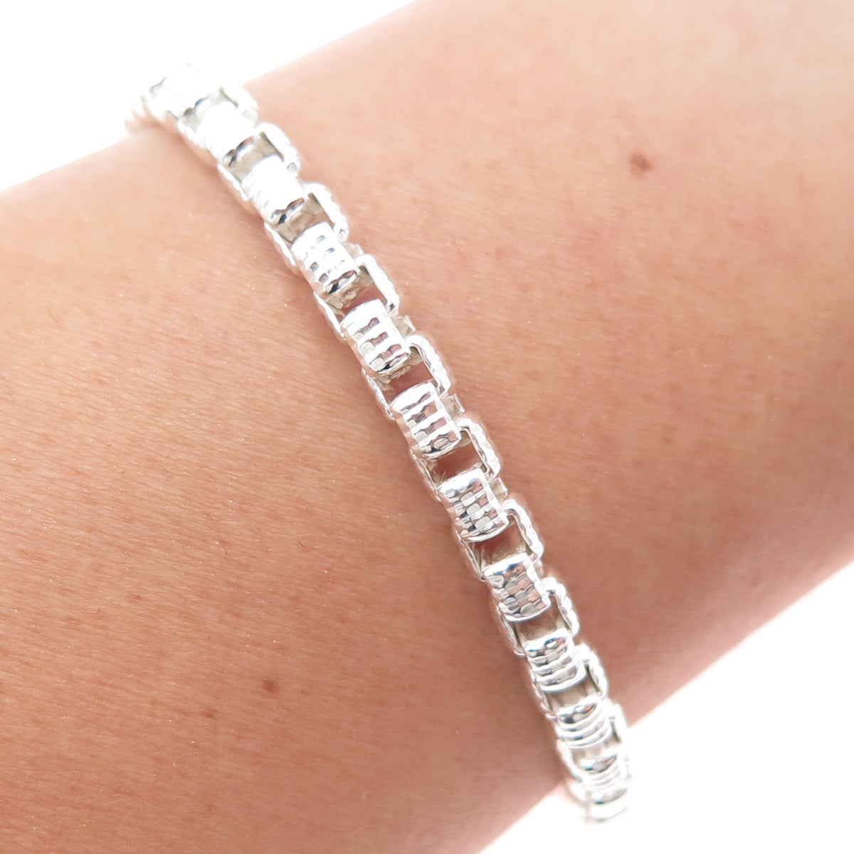 925 Sterling Silver Vintage Italy Box Link Bracelet 6.75"