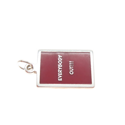 925 Sterling Silver Red Enamel Everybody Out!!! Minimalist Charm Pendant