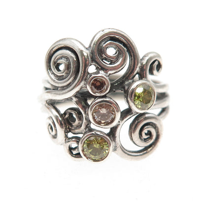 Pandora 925 Sterling Silver Multi-Color C Z Autumn Winds Swirls Ring Size 8