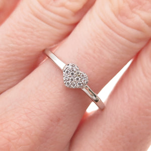 925 Sterling Silver Round-Cut C Z Heart Ring Size 8.25