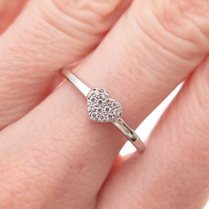 925 Sterling Silver Round-Cut C Z Heart Ring Size 8.25