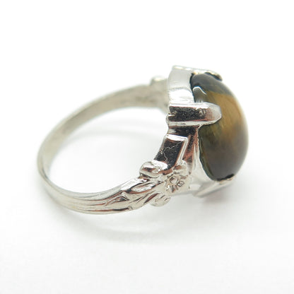 UNCAS 925 Sterling Silver Antique Art Deco Real Tiger Eye Gemstone Ring Size 5.5