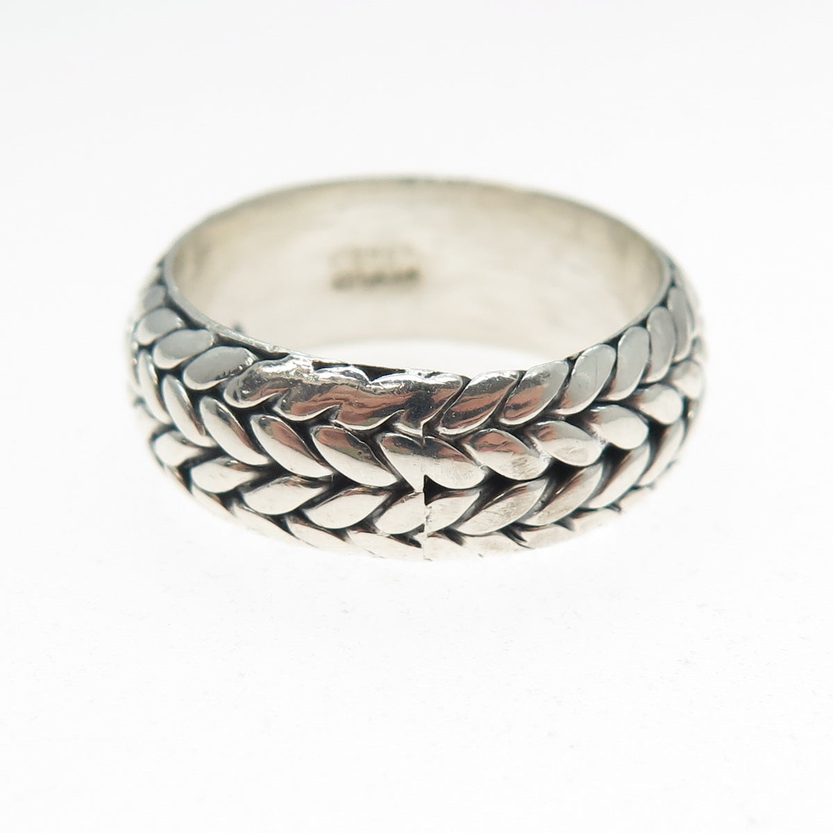 925 Sterling Silver Vintage Mexico Woven Wheat Link Band Ring Size 11.5