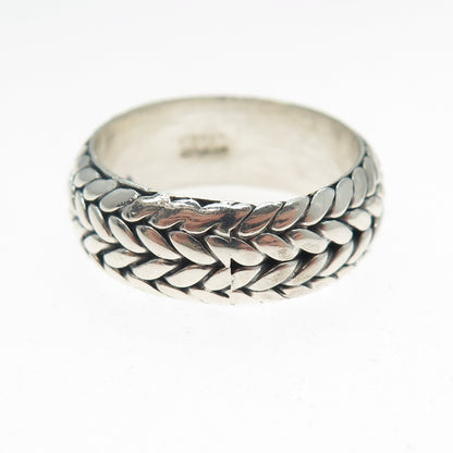 925 Sterling Silver Vintage Mexico Woven Wheat Link Band Ring Size 11.5