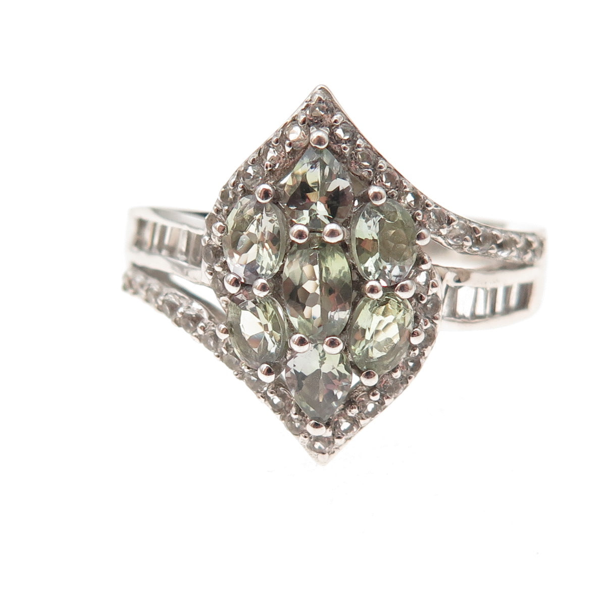 Chuck Clemency 925 Sterling Silver Real Green Amethyst & White Topaz Ring Size 8
