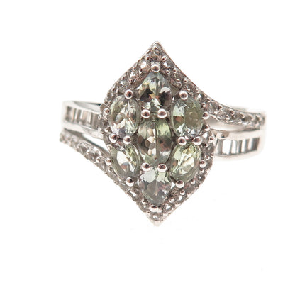Chuck Clemency 925 Sterling Silver Real Green Amethyst & White Topaz Ring Size 8