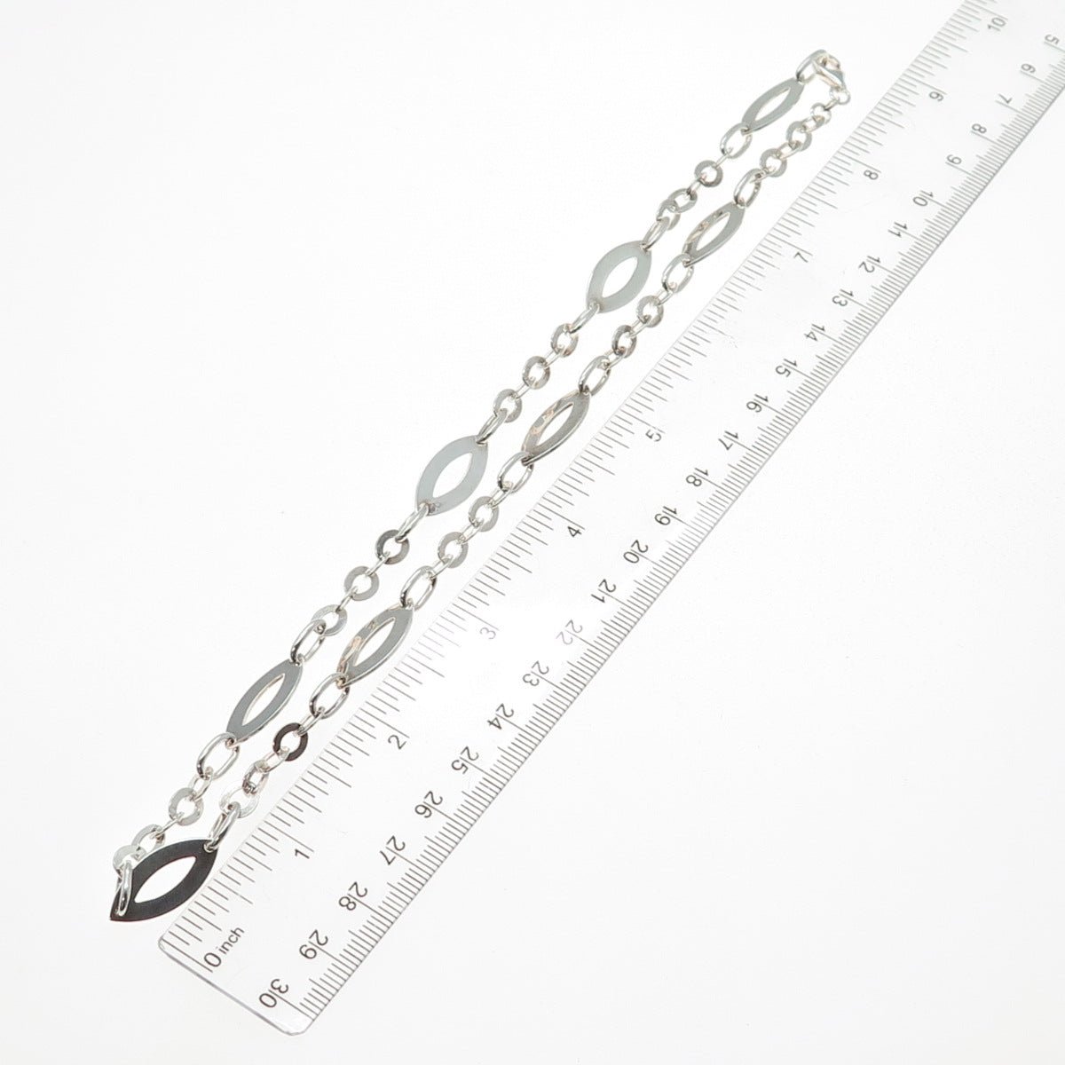 925 Sterling Silver Vintage Marquise-Shape & Oval Disc Chain Necklace 18"