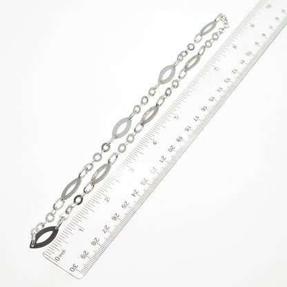 925 Sterling Silver Vintage Marquise-Shape & Oval Disc Chain Necklace 18"