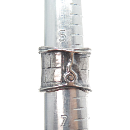 925 Sterling Silver Vintage Real Opal Modernist Oxidized Ring Size 6.25