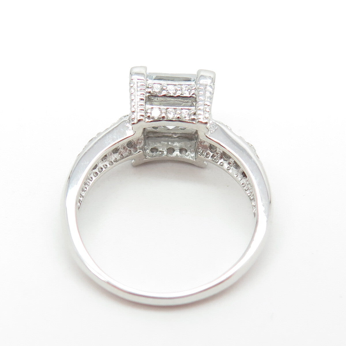 925 Sterling Silver Princess & Round-Cut C Z Engagement Ring Size 7