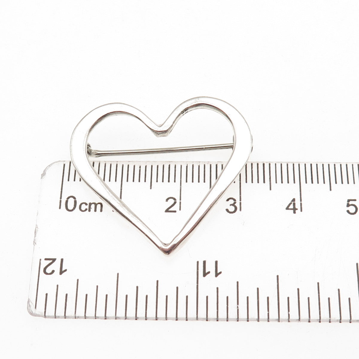 925 Sterling Silver Vintage Open Heart Pin Brooch