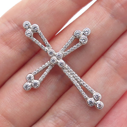 925 Sterling Silver Round-Cut C Z Cross Charm Slide Pendant
