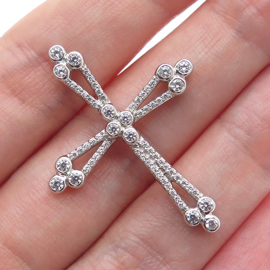 925 Sterling Silver Round-Cut C Z Cross Charm Slide Pendant