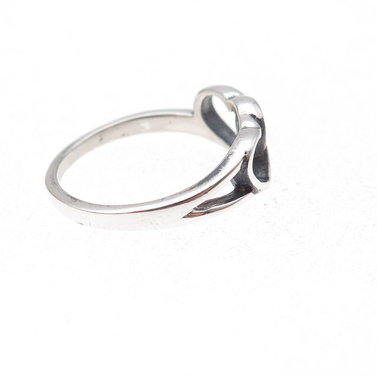 925 Sterling Silver Vintage Interlocked Heart Oxidized Ring Size 7.75
