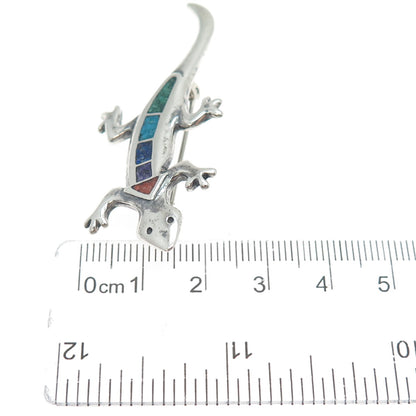 CAROLYN POLLACK Old Pawn Sterling Silver Vintage Multi-Gem Inlay Lizard Brooch