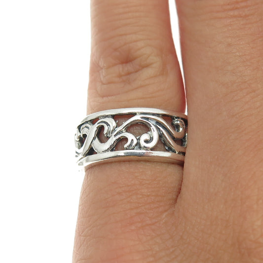 SILVER CLOUD 925 Sterling Silver Vintage Floral Scroll Band Ring Size 5.5