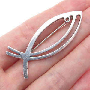 925 Sterling Silver Vintage Ichthys Religious Pin Brooch
