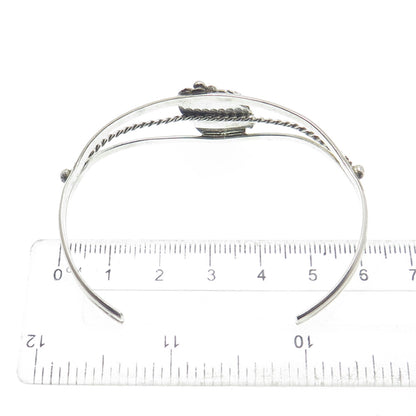 Old Pawn 925 Sterling Silver Vintage Southwestern Black Onyx Cuff Bracelet 6"