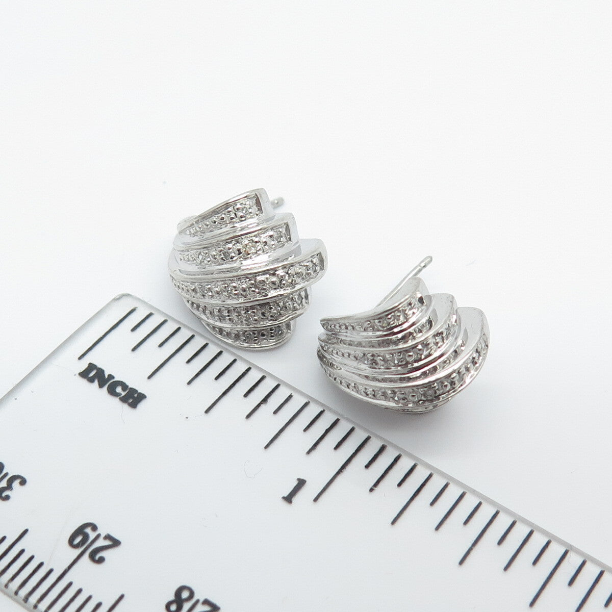 925 Sterling Silver Real Diamond Accent Modernist Earrings