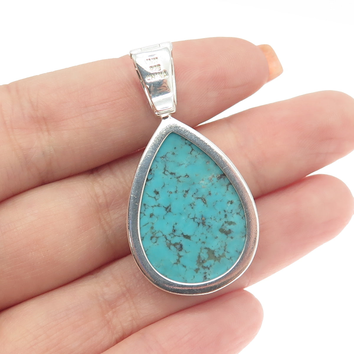 WHITNEY KELLY 925 Sterling Silver Vintage Real Turquoise Gem Gem Drop Pendant