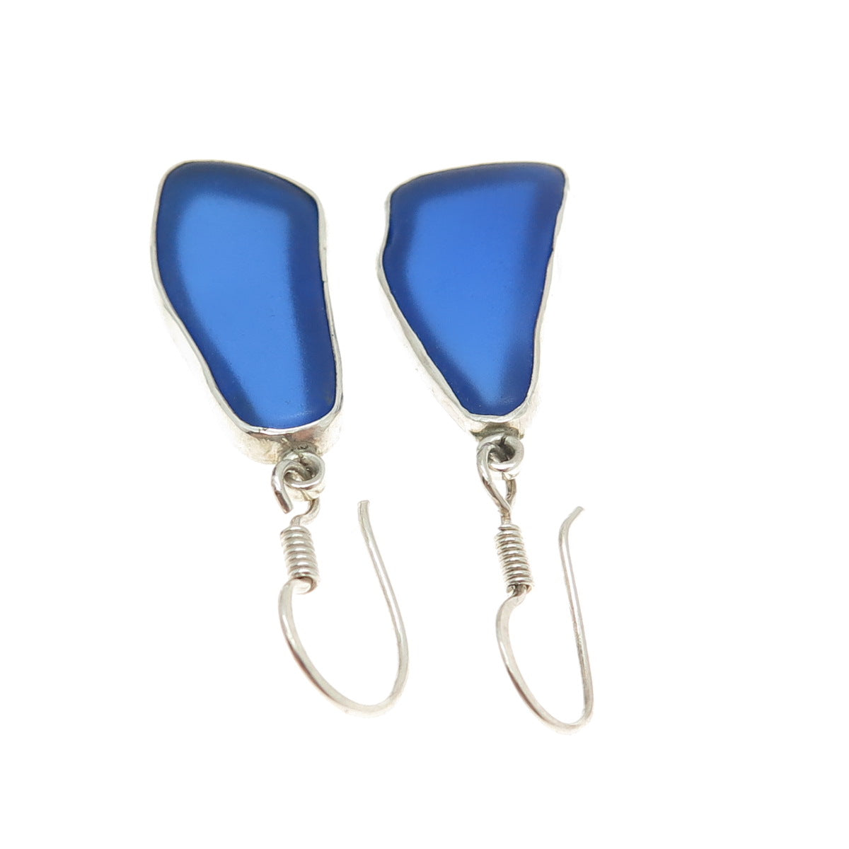 CHARLES ALBERT 925 Sterling Silver Vintage Blue Enamel Dangle Hook Earrings