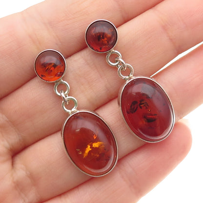 925 Sterling Silver Vintage GRA Poland Real Amber Dangle Earrings