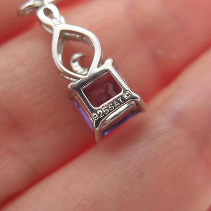 SAI 925 Sterling Silver Real Amethyst & C Z Treble Clef Dangle Earrings