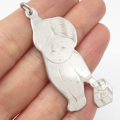 925 Sterling Silver Vintage Lunt Boy w/ Gift Box Pendant