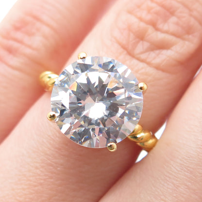 DSMK 925 Sterling Gold Plated Round-Cut C Z Twisted Engagement Ring Size 6