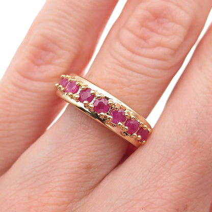 Ross Simons 925 Sterling Silver Gold Plated Vintage Real Ruby Ring Size 5.25