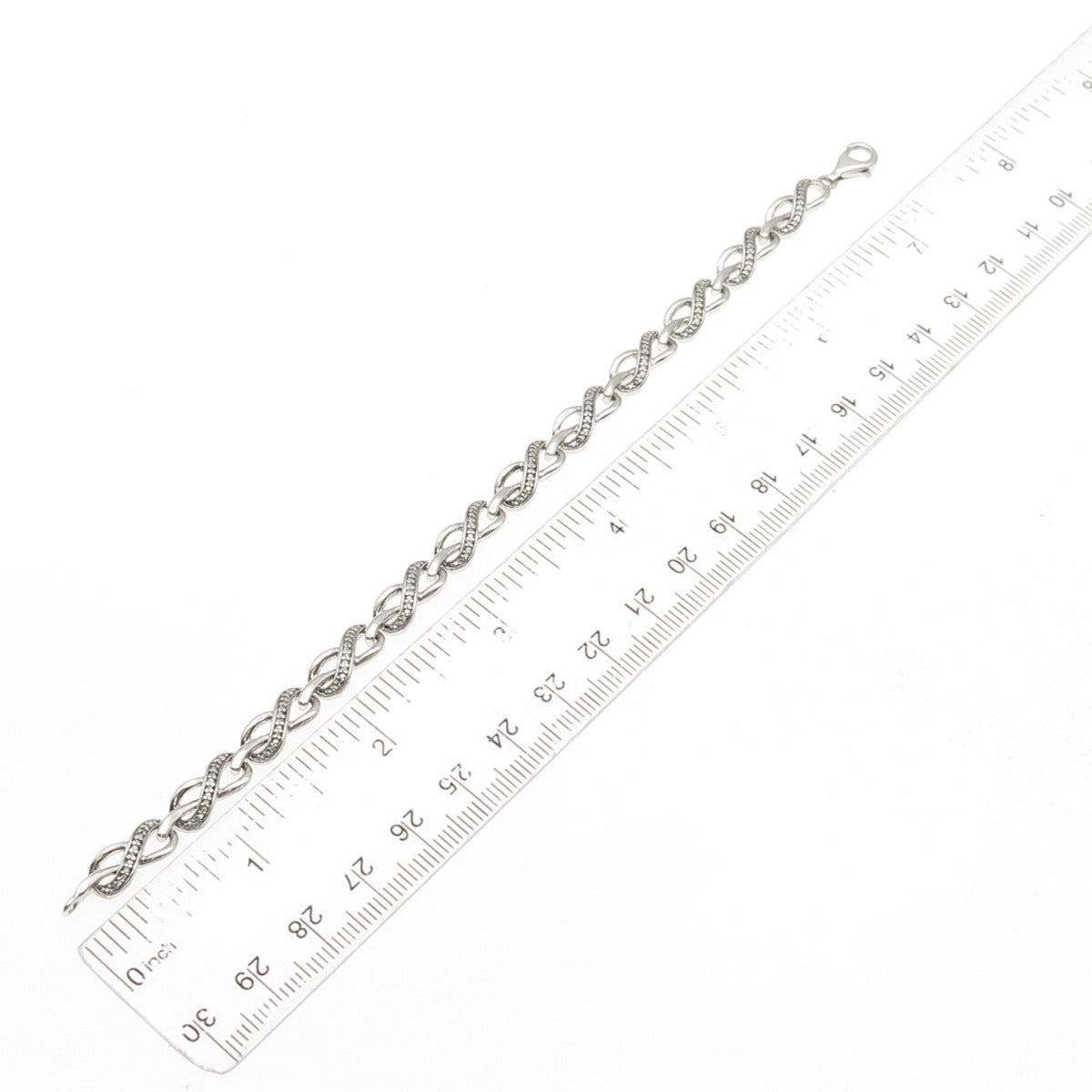 925 Sterling Silver Real Round-Cut Diamond Infinity Link Bracelet 7.25"