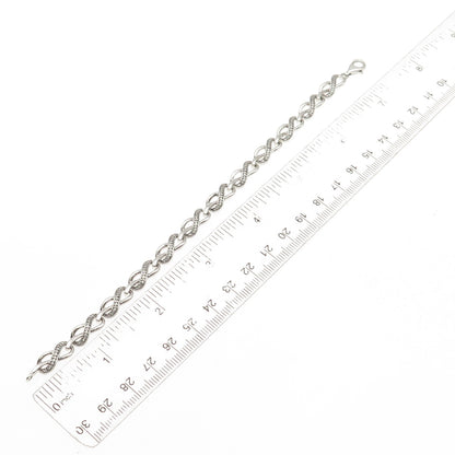 925 Sterling Silver Real Round-Cut Diamond Infinity Link Bracelet 7.25"