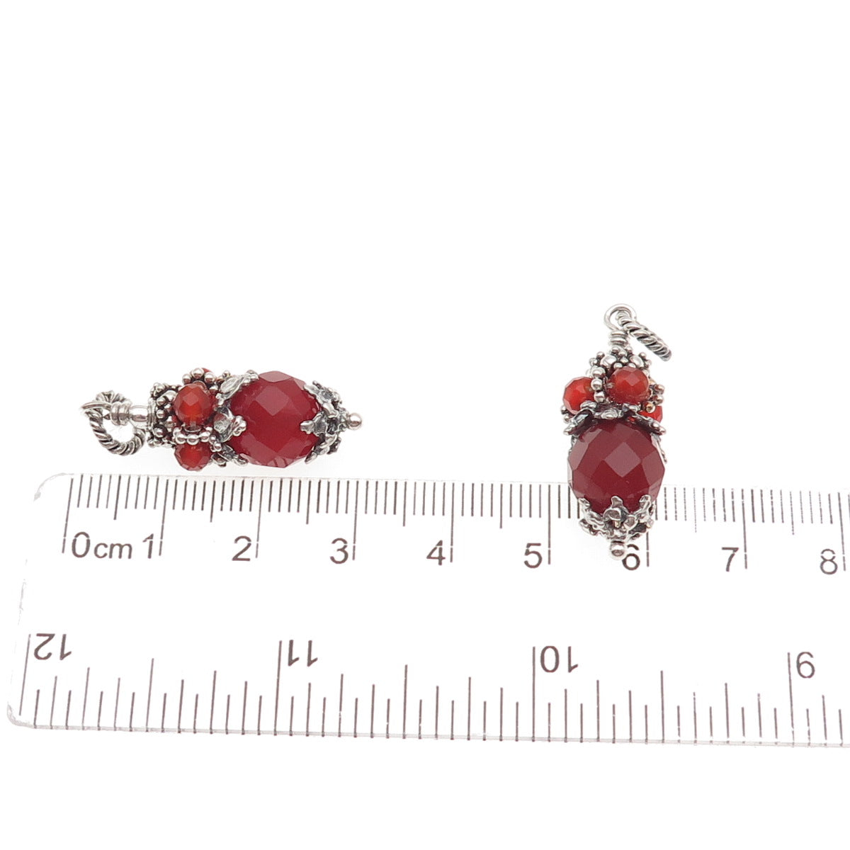 925 Sterling Silver Vintage Real Carnelian Granulated Jacket Earrings