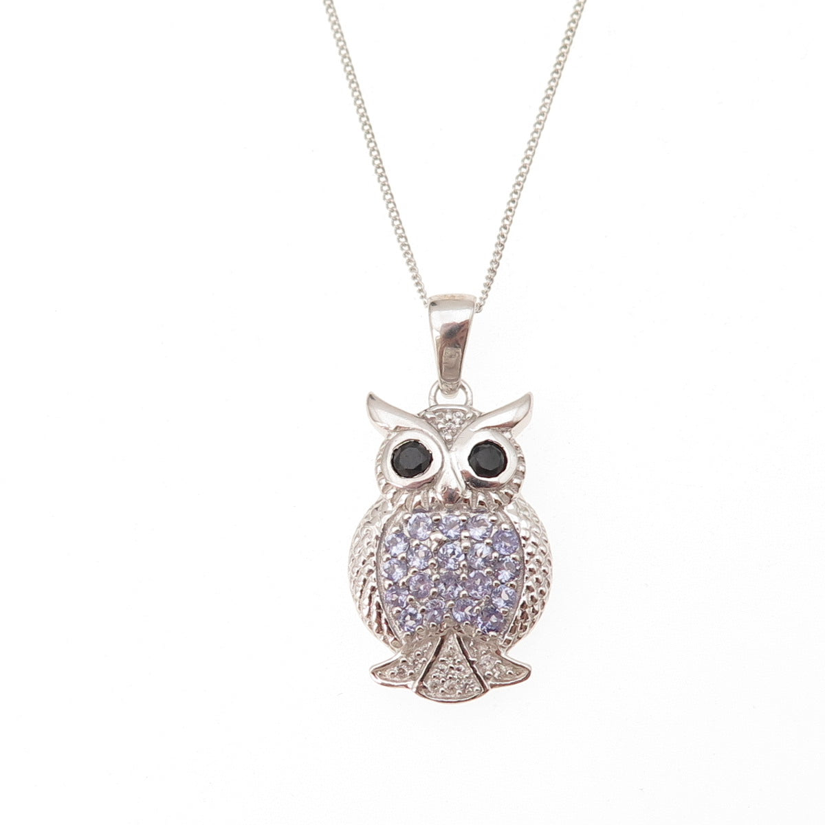 Chuck Clemency 925 Sterling Silver Real Tanzanite Topaz Spinel Owl Necklace 20"