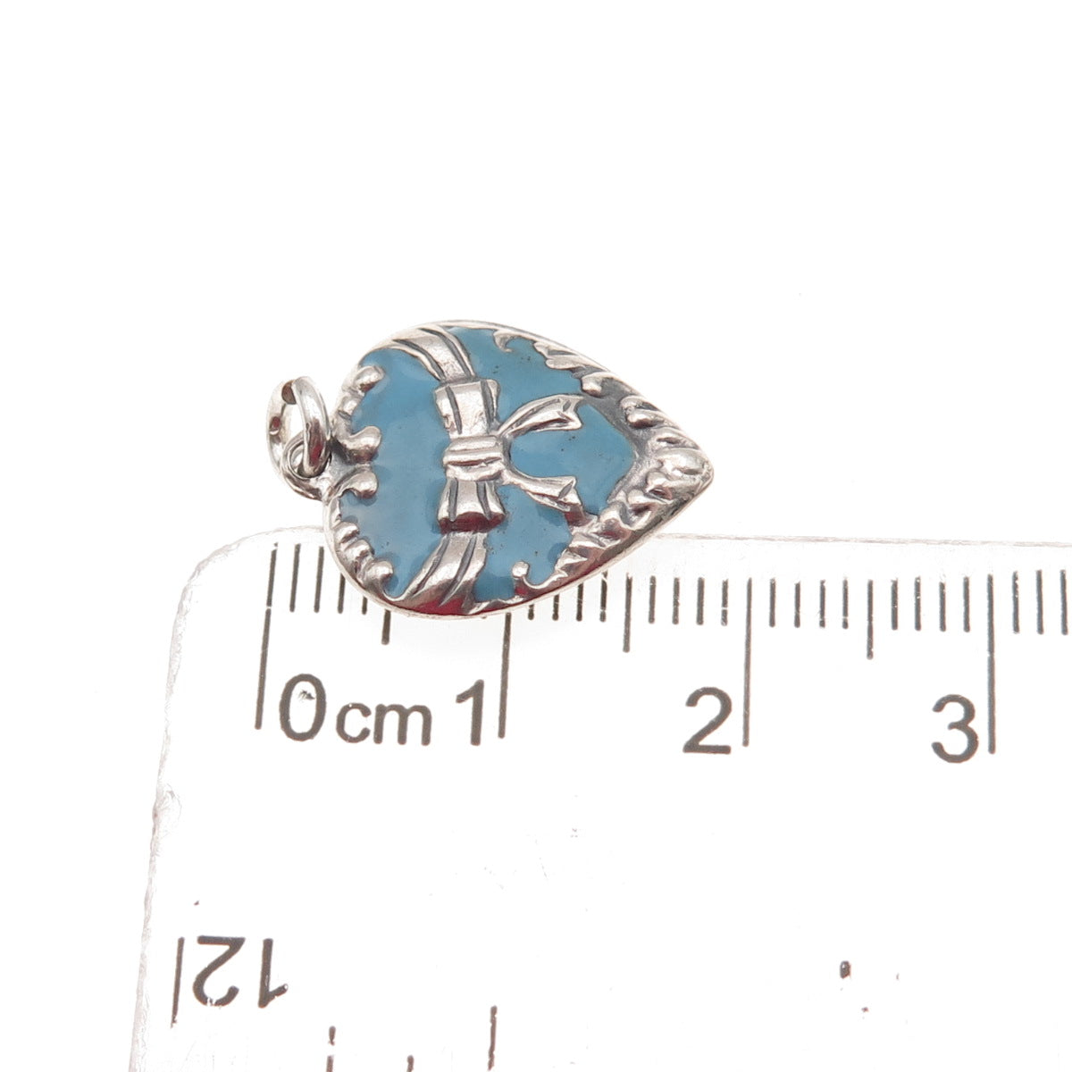 925 Sterling Silver Antique Art Deco Enamel Bow Chatelaine Heart Mini Pendant
