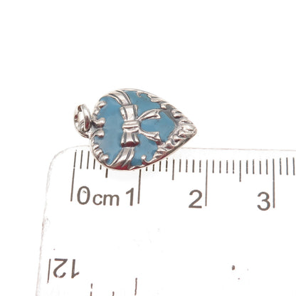 925 Sterling Silver Antique Art Deco Enamel Bow Chatelaine Heart Mini Pendant