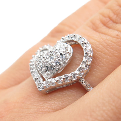 925 Sterling Silver Round-Cut C Z Heart Ring Size 7