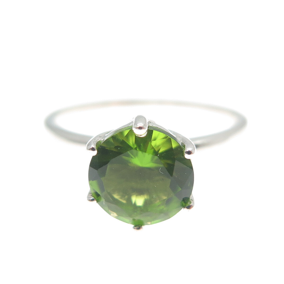 DAZZLERS 925 Sterling Silver Round-Cut Nano Peridot Ring Size 7
