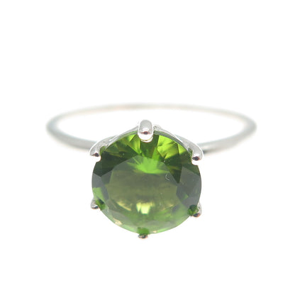 DAZZLERS 925 Sterling Silver Round-Cut Nano Peridot Ring Size 7