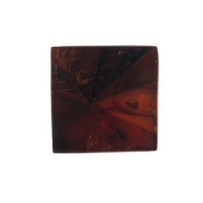 925 Sterling Silver Vintage Real Amber Modernist Square Ring Size 7.25