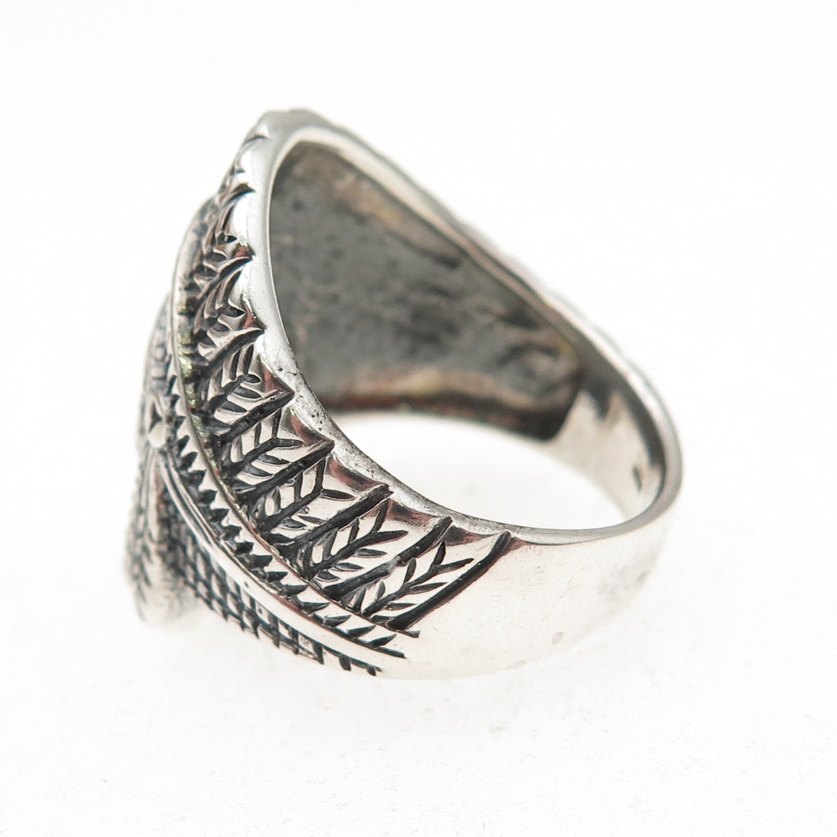 925 Sterling Silver Vintage Southwestern Indian Chief Oxidized Ring Size 8.75