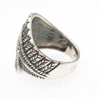 925 Sterling Silver Vintage Southwestern Indian Chief Oxidized Ring Size 8.75
