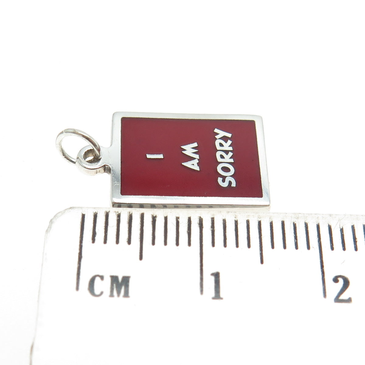 925 Sterling Silver Red Enamel "I Am Sorry" Minimalist Charm Pendant