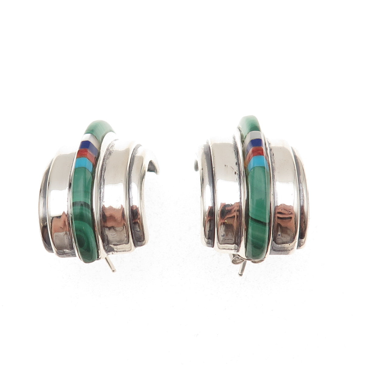 The Cut Above Old Pawn Sterling Silver Vintage 1986 Multi-Gem Tribal Earrings